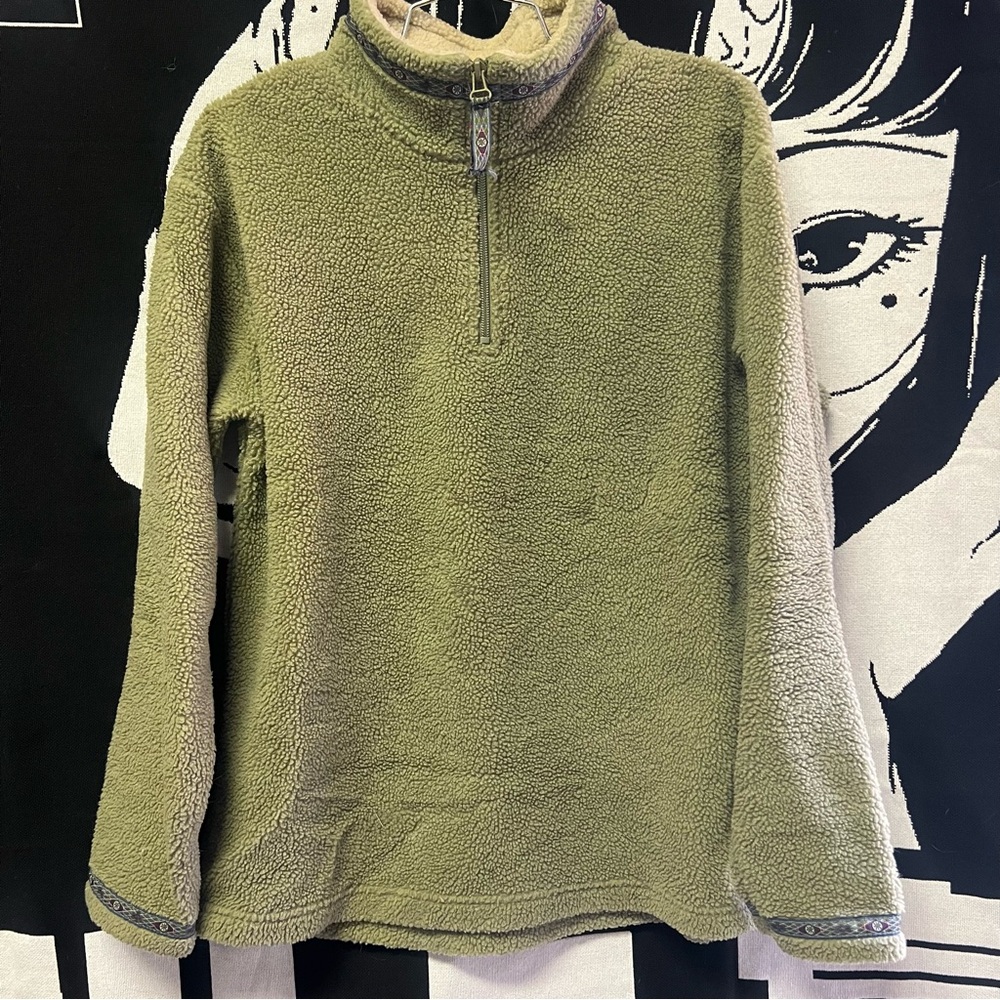 Green Fleece Pullover with Half-Zip